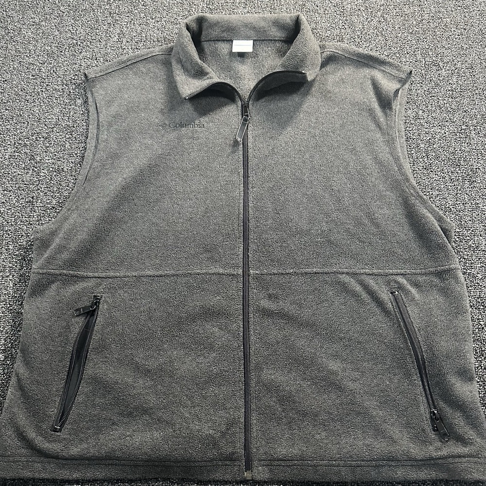 Columbia Mens Fleece‎ Vest Charcoal Gray Full Zip Sleeveless Jacket 1X SS1480